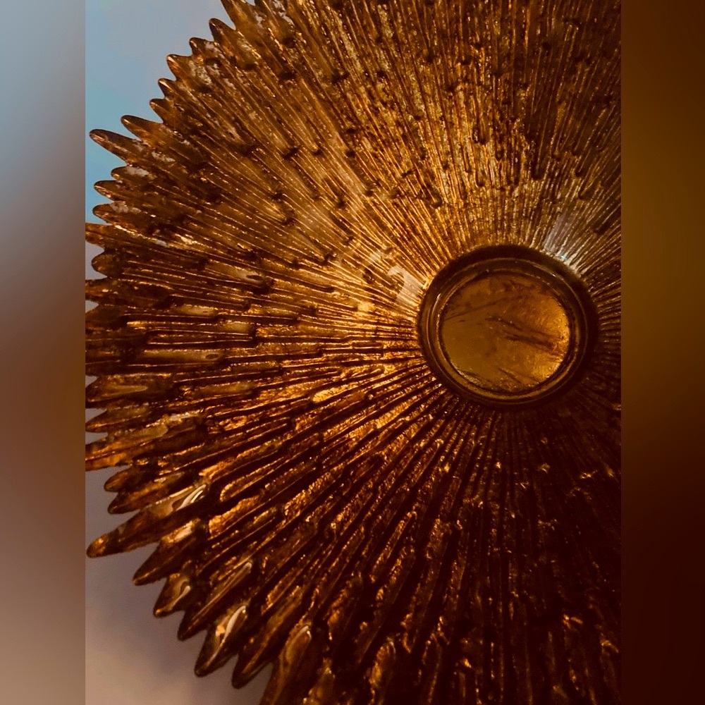 🔥 Rare Vintage MCM Lg Gold & Bronze Icicle Art Glass Decorative Centerpiece Bowl - Picture 15 of 16